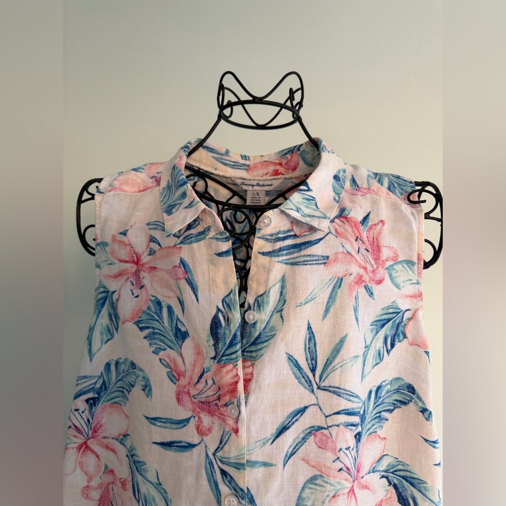 Tommy Bahama sleeves linen dress in tropical print - Picture 2 of 13